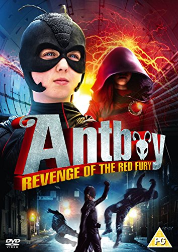 "Image shows a DVD cover for 'Antboy: Revenge Of The Red Fury' with superhero characters."