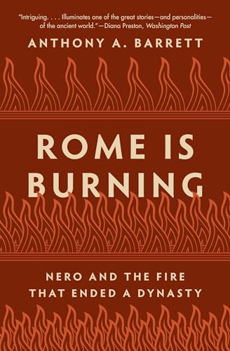 Book cover with bold red-orange flames and title “Rome Is Burning.”