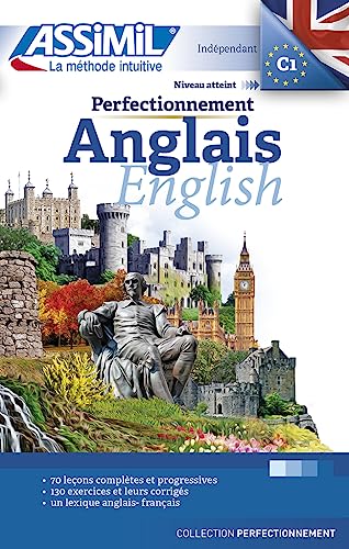 Assimil language learning book cover featuring a statue and British landmarks against a white background.