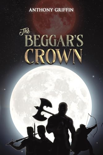 Book cover: silhouettes of figures with weapons before a large moon.
