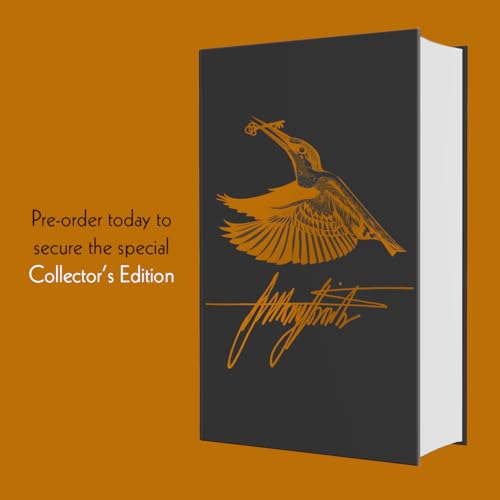 Dark book cover with a golden bird illustration and signature.