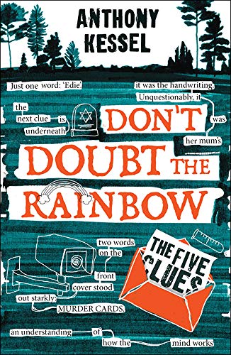 Book cover with collage elements, text, and illustrations hinting at a mystery.