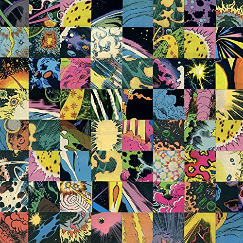 Colorful patchwork album cover with cosmic and swirling abstract imagery.