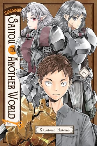 Manga cover featuring a man and two armored women, volume six.