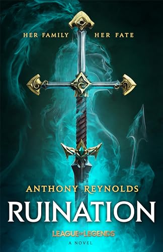 Book cover: ornate sword against a swirling teal and black background.