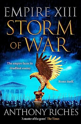 Book cover: “Storm of War: Empire XIII” with a golden eagle and soldiers.