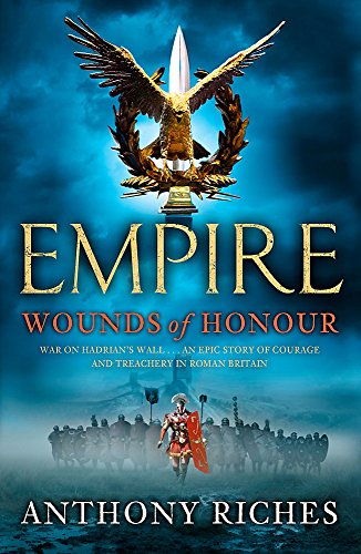 Book cover featuring a golden eagle emblem, Roman soldiers, and text on blue background.