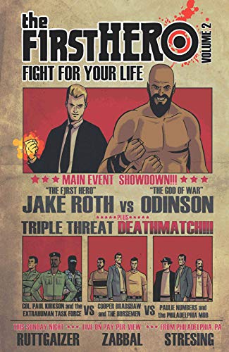 Comic book cover: two muscular men facing off, red and black design.