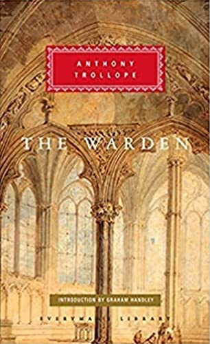Book cover of The Warden by Anthony Trollope featuring a gothic cathedral interior illustration.
