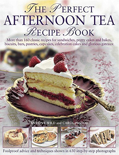 Afternoon tea recipe book cover with a slice of raspberry cake.