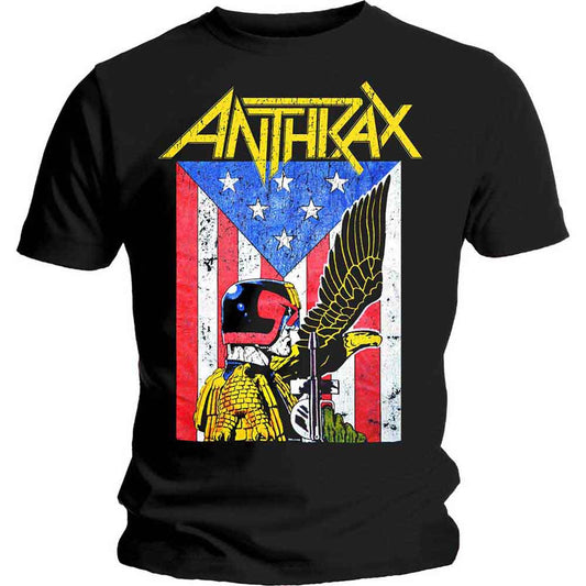 Black Anthrax t-shirt with band logo and patriotic eagle graphic.