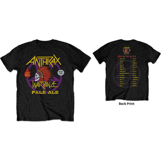 Black Anthrax band t-shirt with graphic design, front and back views.