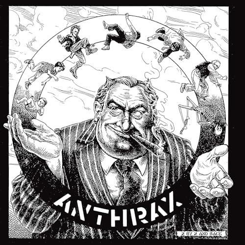 Black and white album cover depicting a grotesque figure and falling people.