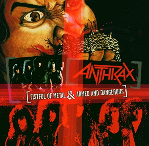 Close-up of eye and fist with band name and album titles on dark background.