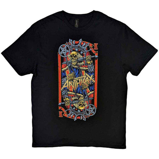 Black t-shirt with colorful Anthrax band logo and skull graphic.