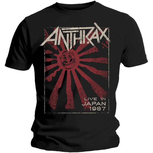 Black t-shirt with Anthrax band logo and “Live in Japan” graphic.