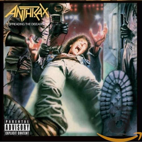Anthrax album cover: figures in hazmat suits with a distressed person.