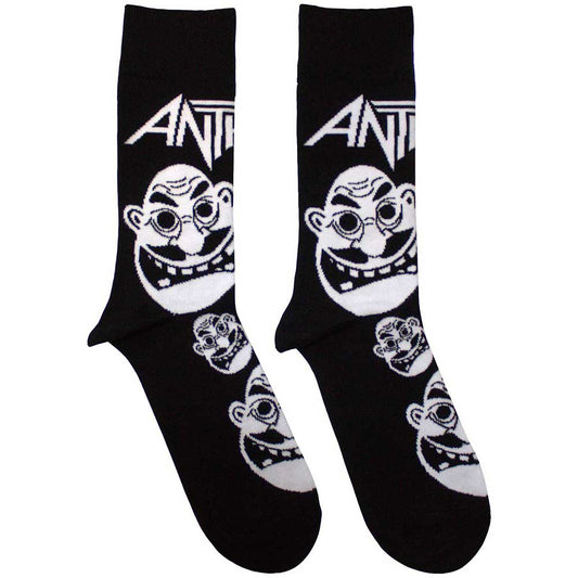 Black and white ankle socks with repeating face patterns, UK size 7-11.