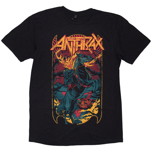 Black t-shirt featuring a graphic of the Headless Horseman, Anthrax band logo.