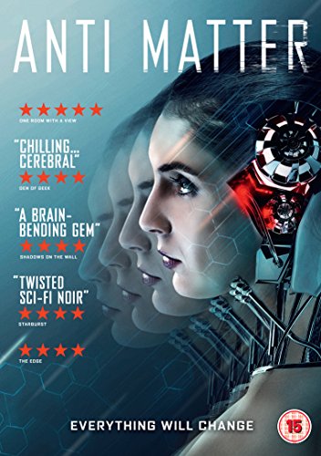 "Anti Matter" DVD cover featuring a woman's face with robotic elements and blue background.