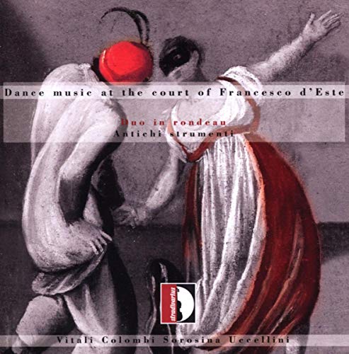 "CD cover with medieval couple dancing, red and white attire, text overlays."