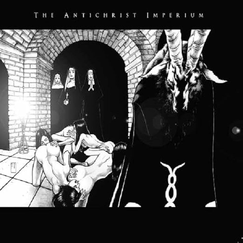 Black and white album cover depicting a demonic figure and religious imagery.