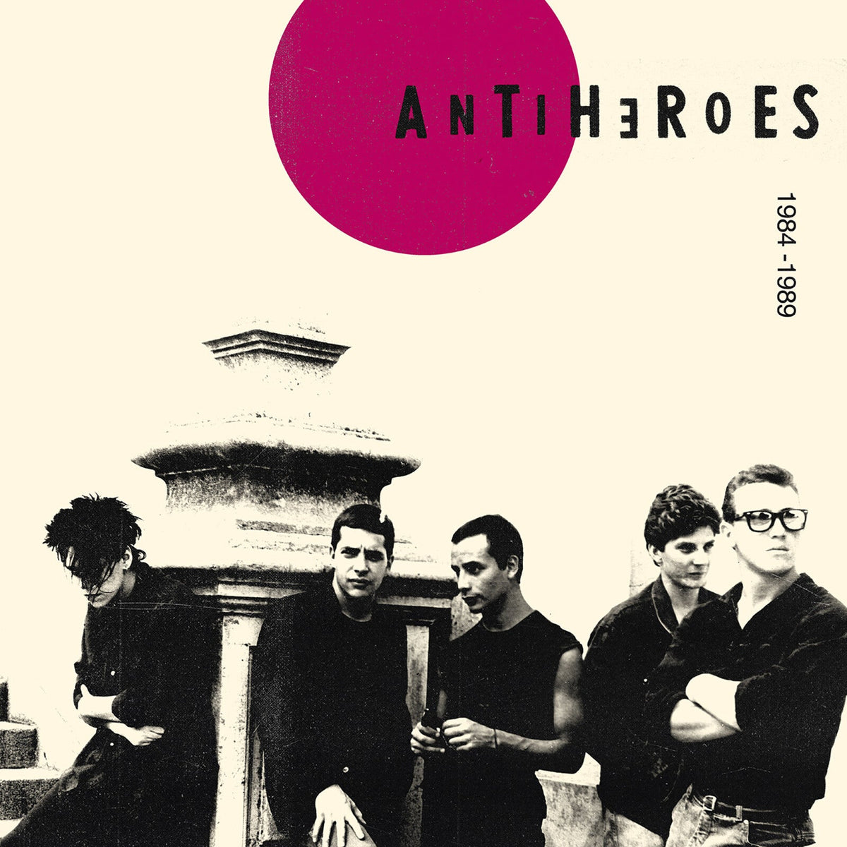 Black and white photo of four young men with "Antiheroes" text above.