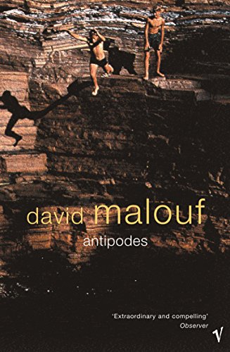 Book cover: boys running on rocky cliffs, title “Antipodes” in gold.