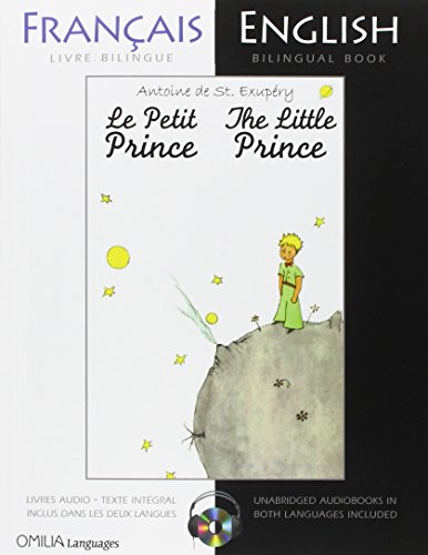 Book with French and English text, cover illustration of prince and rose, includes audio CD.