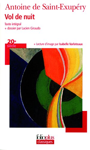 Book cover: "Vol de nuit" with abstract colorful shapes and red blocks.