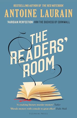 Book cover for The Readers' Room by Antoine Laurain featuring an open book illustration.