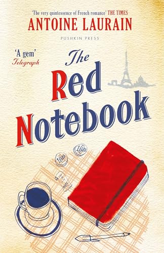 Book cover for The Red Notebook by Antoine Laurain featuring a red journal and coffee.