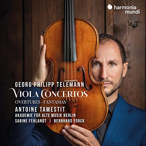 CD cover featuring violist Antoine Tamestit and a viola, text by Telemann.