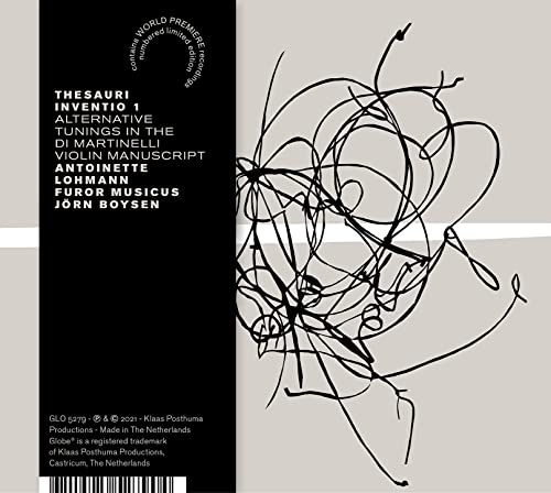 CD cover for “Thesauri Inventio” by Antoinette Lohmann, abstract white lines on black.