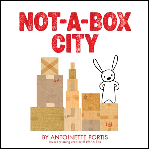 A white rabbit stands on a stack of cardboard boxes against a white background.