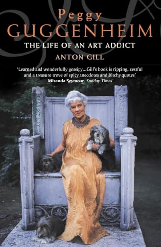 Book cover featuring Peggy Guggenheim seated with a black dog.
