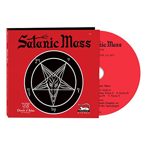 Red CD case with a black pentagram and silver disc visible.