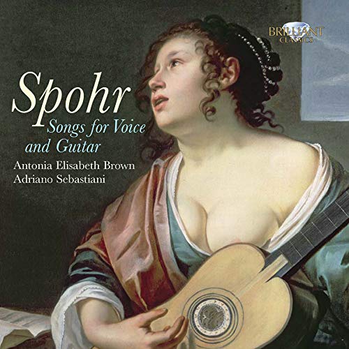 CD cover: portrait of a woman with a lute, “Spohr Songs for Voice and Guitar”.