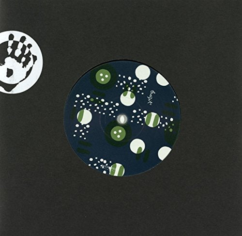 Vinyl record with a patterned label in a black sleeve with a handprint logo.