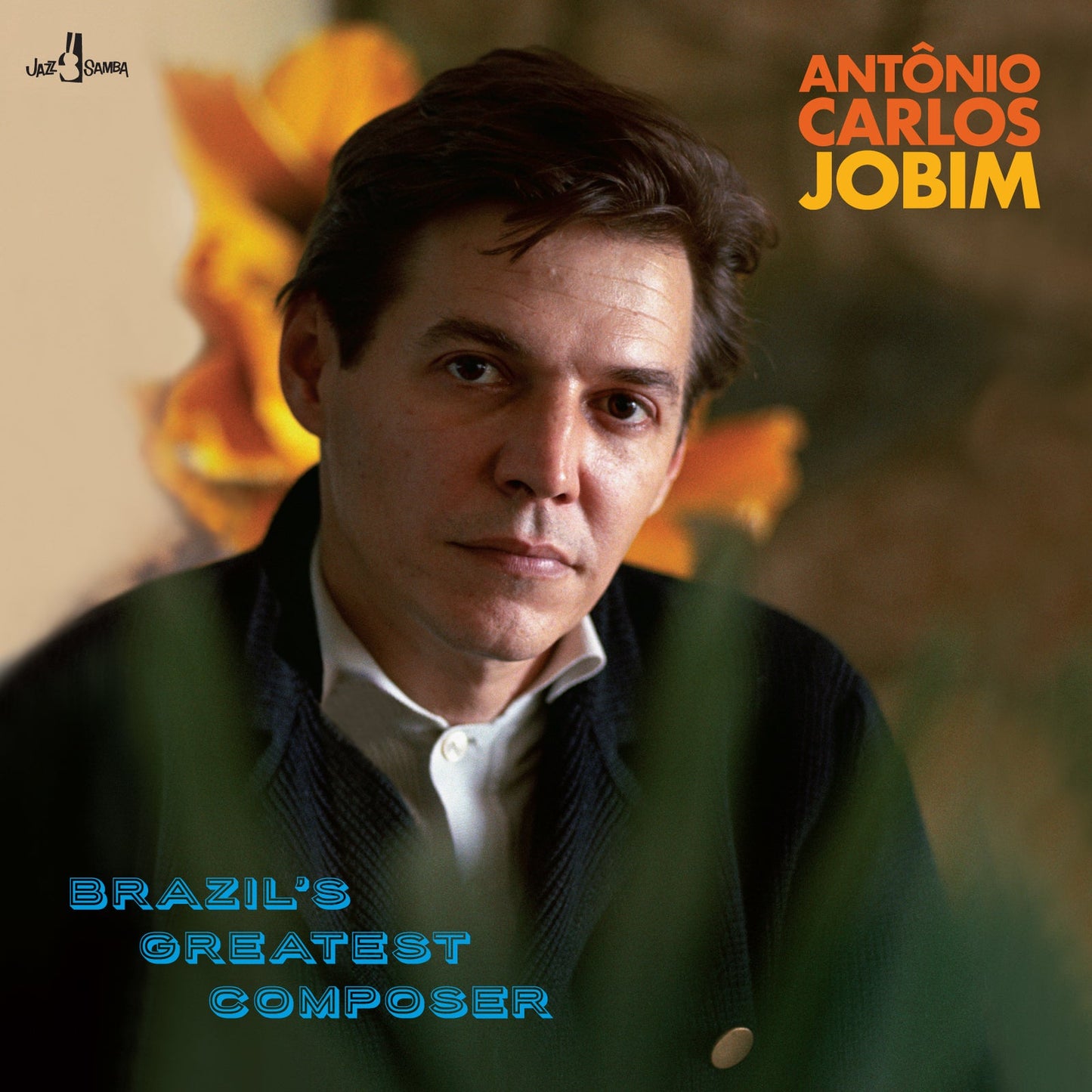 Antonio Carlos Jobim portrait on a vinyl record album cover.