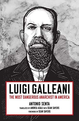 Book cover featuring an ink-style portrait of Luigi Galleani against a marble background.