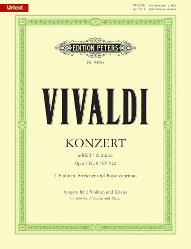 Sheet music cover for Vivaldi’s Violin Concerto in A minor, Op. 3 No. 8.