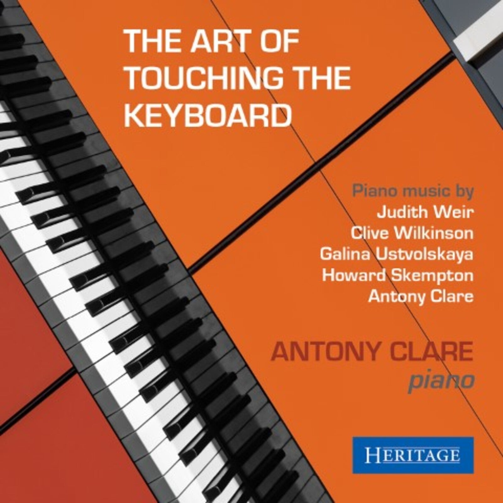 CD cover for Antony Clare’s piano music album, orange and black design.