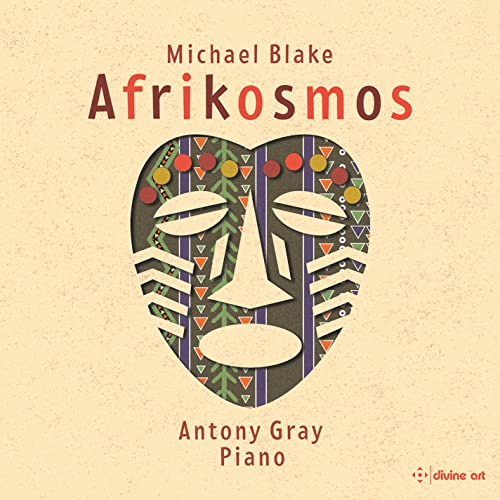 CD cover featuring an African mask with geometric patterns, "Afrikosmos" title.