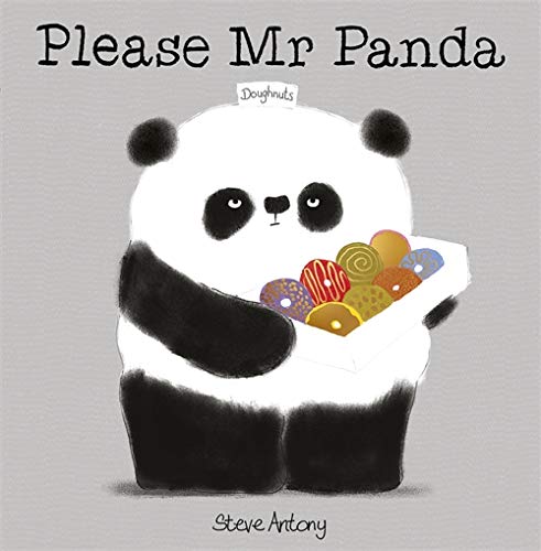 Panda holding a box of colorful doughnuts, book cover illustration.
