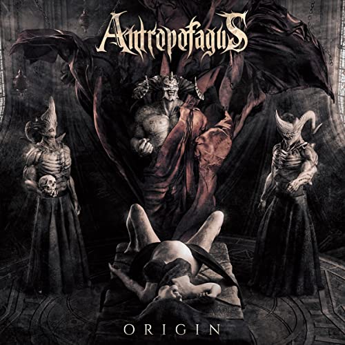 Dark fantasy album cover with demonic figures and a prone human form.
