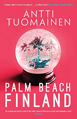 Book cover: a palm tree and alligator inside a snow globe, red background.