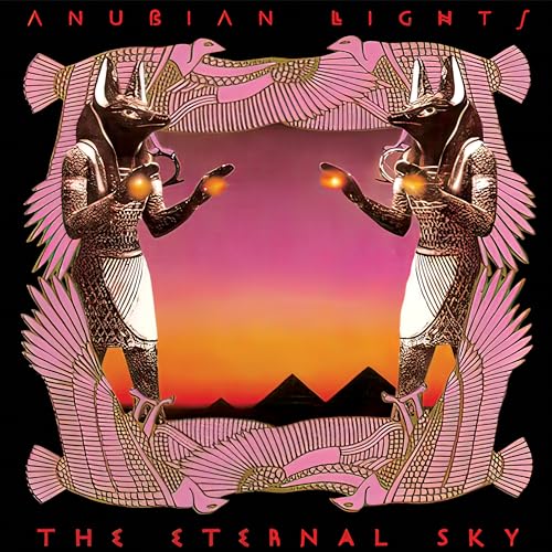 CD cover featuring mirrored jackal-headed figures with glowing orbs, pyramids backdrop.