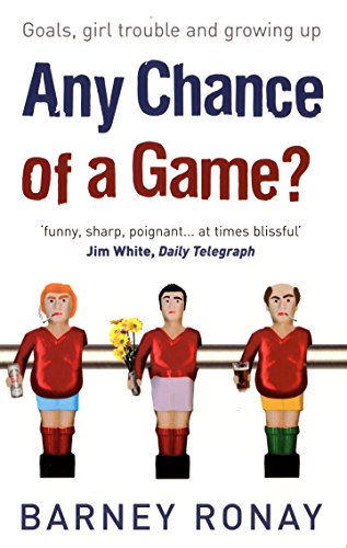 Book cover: “Any Chance Of A Game?” with foosball player illustrations.