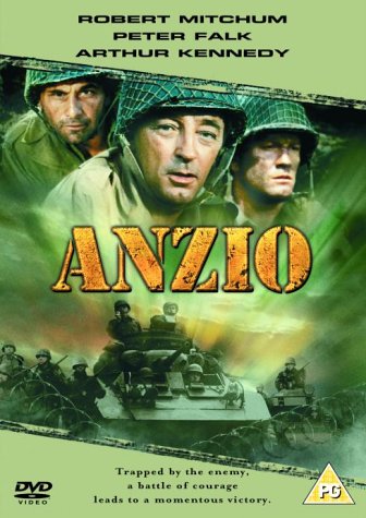 DVD cover for the war film "Anzio" featuring soldiers and tanks.
